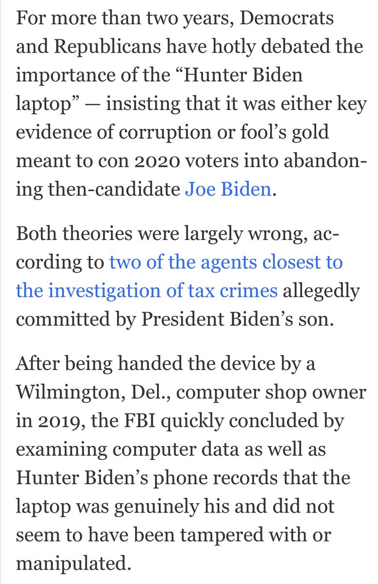 What a laughable headline and angle on this WaPo story ostensibly covering (actually, smothering) the bombshell IRS whistleblower evidence about the DOJ Hunter Biden coverup scandal. A) the FBI refused to hand over the laptop to IRS investigators B) IRS investigators simply…