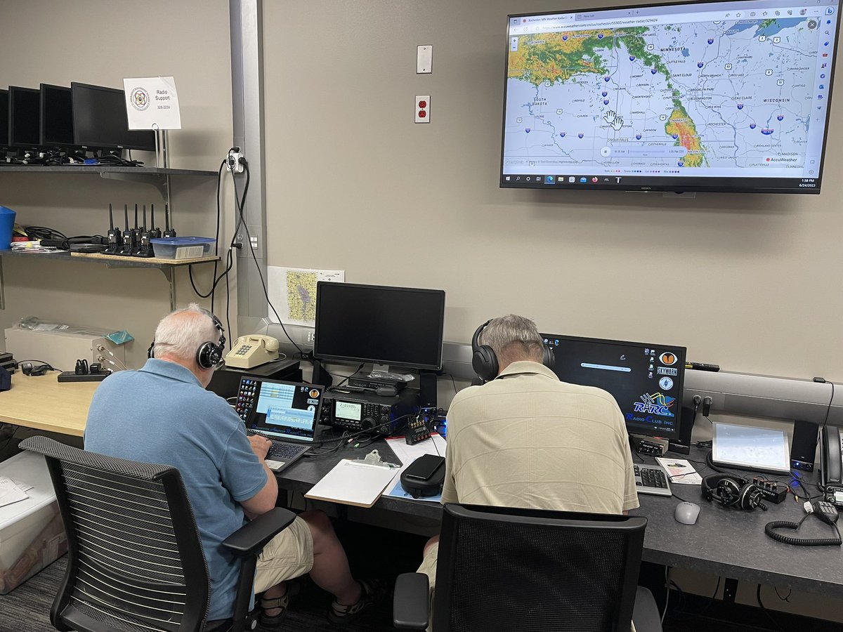 Operating stations for our local #arrlfd  effort. Not at a county park this year due to a potential for severe weather, but at the city EOC. I’ll be operating W0MXW later today.