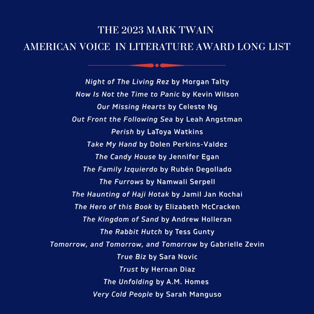 Delighted to be on the long list with so much talent! Congrats, everyone! <a href="/TwainHouse/">The Mark Twain House & Museum</a>