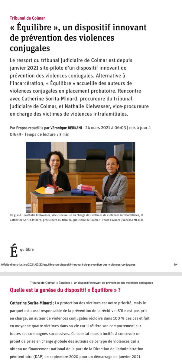 Violences conjugales. 
Le parquet de Colmar &amp; partenaires se sont rendus au MinJus jeudi dernier pour évoquer notre dispositif ÉQUILIBRE de prise en charge des auteurs
➡️protéger les victimes 
➡️ sanctionner &amp; accompagner auteurs
✅️ prévenir la récidive
🙏&amp;👏 à nos partenaires!