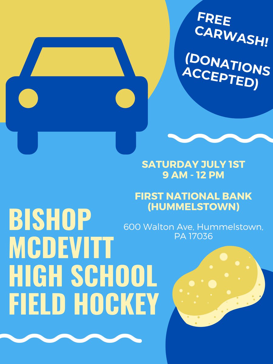 Don’t forget to stop by our car wash next Saturday (July 1) at First National Bank in Hummelstown!! It’s completely free, but donations are accepted.💛💙
