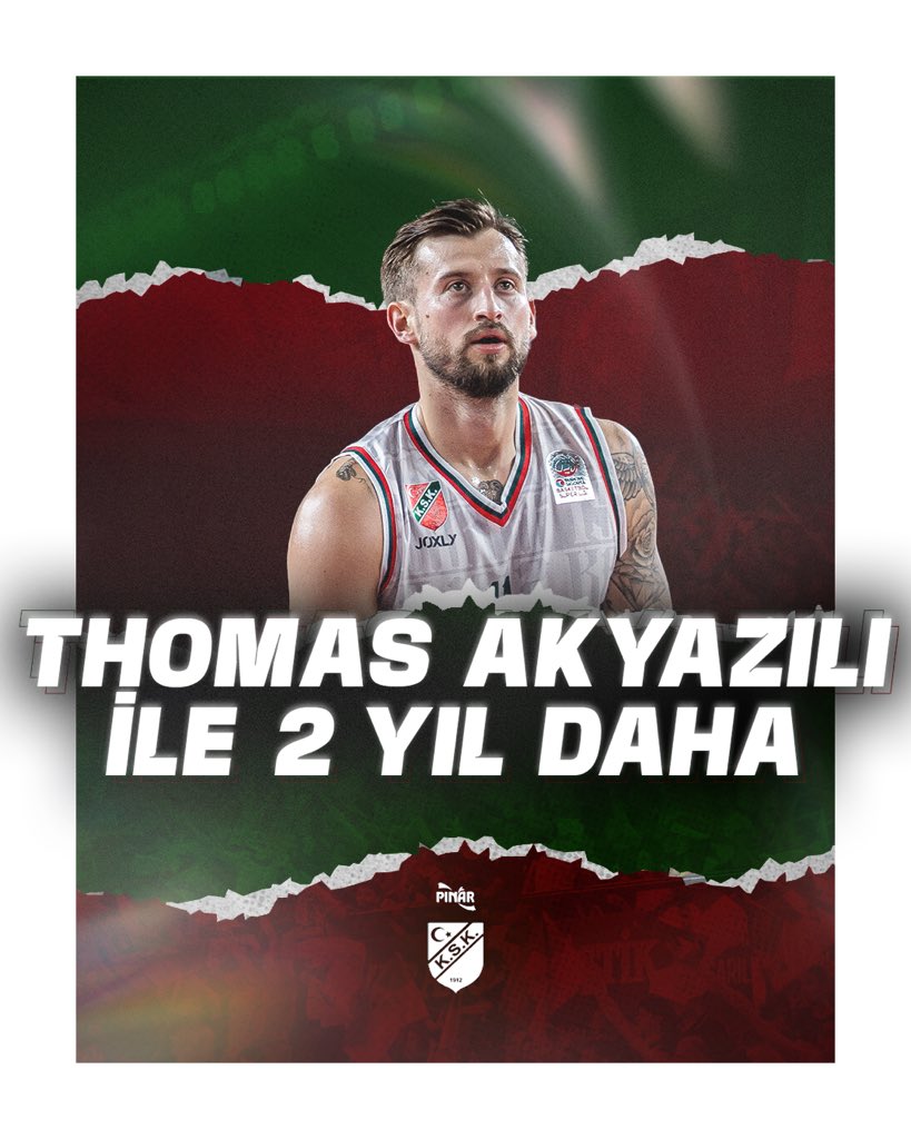 2022-23 sezonunda kadromuzda yer alan Thomas Akyazılı, 2 yıl daha Pınar Karşıyaka'mızda! 💚❤️