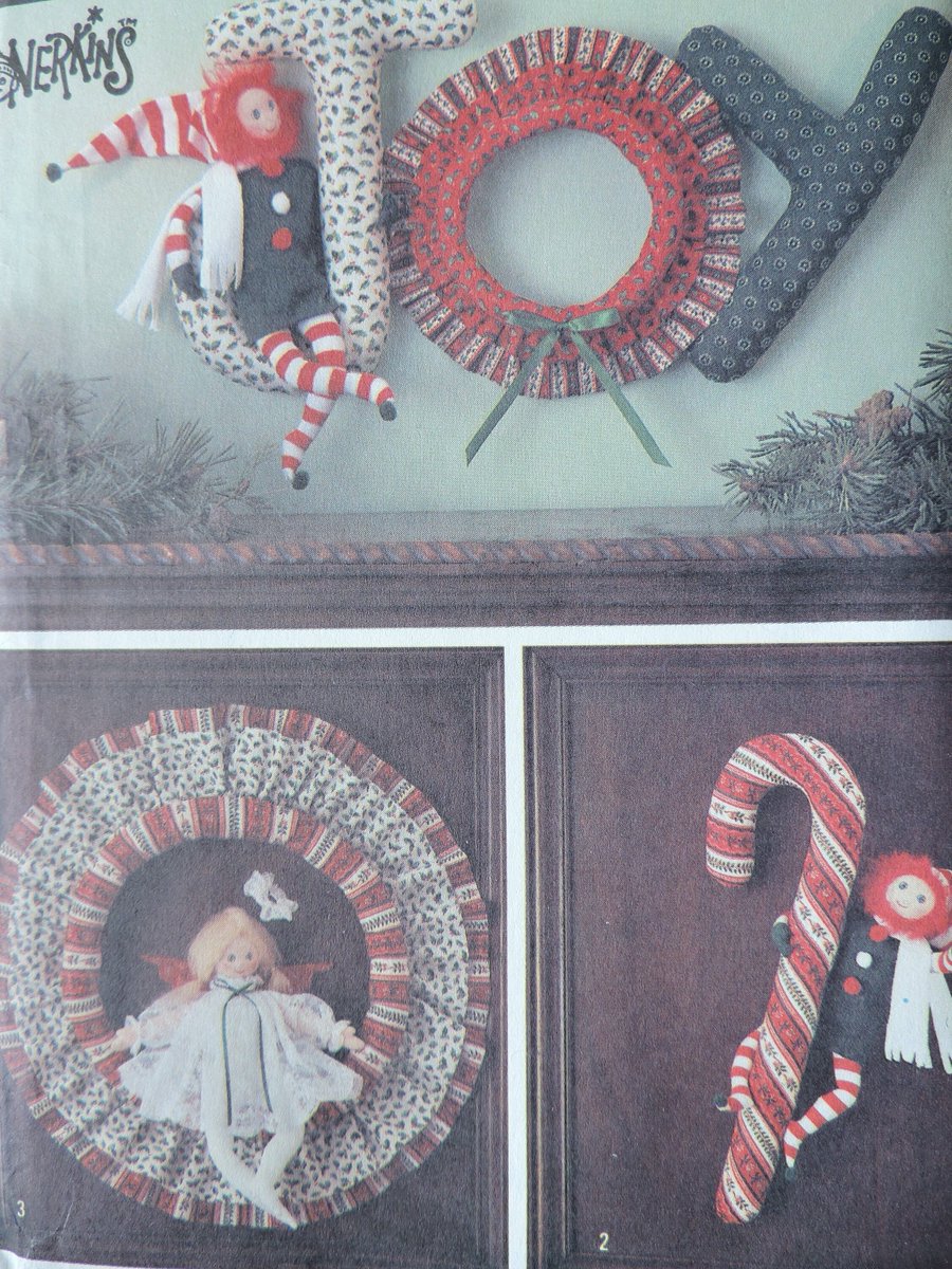 Angel and Candy Cane Wreath and Elf Wall Hangings Christmas Home Décor Crafts Simplicity 7023 Uncut Vintage Sewing 1985 Pattern etsy.me/3qW8D4R #christmas #sewing #christmasdecor #simplicity7023 #sewingpattern #christmasholiday #homedecor #angelwreath