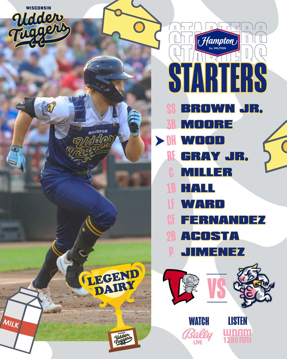 Day 3⃣ of #uddertuggers and here's your starting line-up for tonight's action 👇 #thisismymoocrew #tratnation

⚾️ First Pitch: 6:40 PM   
🎟️ bit.ly/3mYuzeb 
📻 @1280WNAM