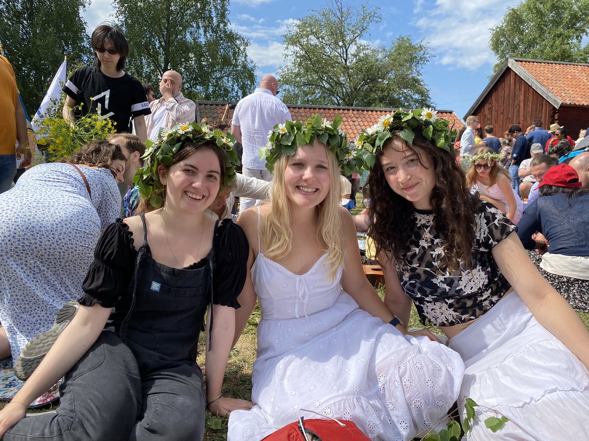 OliveHigham's tweet photo. Huge highlight - visiting over midsommar meant we got the chance to visit Gamla Uppsala for their celebrations which I studied in my second year History course at Durham, wove our own crowns &amp; walked through the nature reserves back to the city! https://t.co/4EFejRkJBC