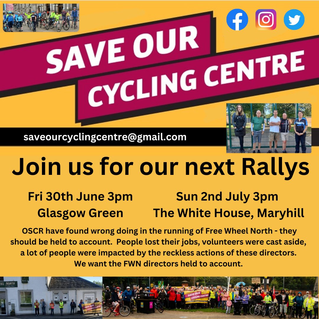 savecyclecentre's tweet photo. Please join us!

We are campaigning for directors to be held to account for their wrongdoing, it shouldn't just be swept under the carpet &amp; for them to get away with serious mismanagement and not fulfilling their duties as directors. 

@alisonthewliss @AnnieWellsMSP @BobDorisSNP https://t.co/qsMmzGt7Y9