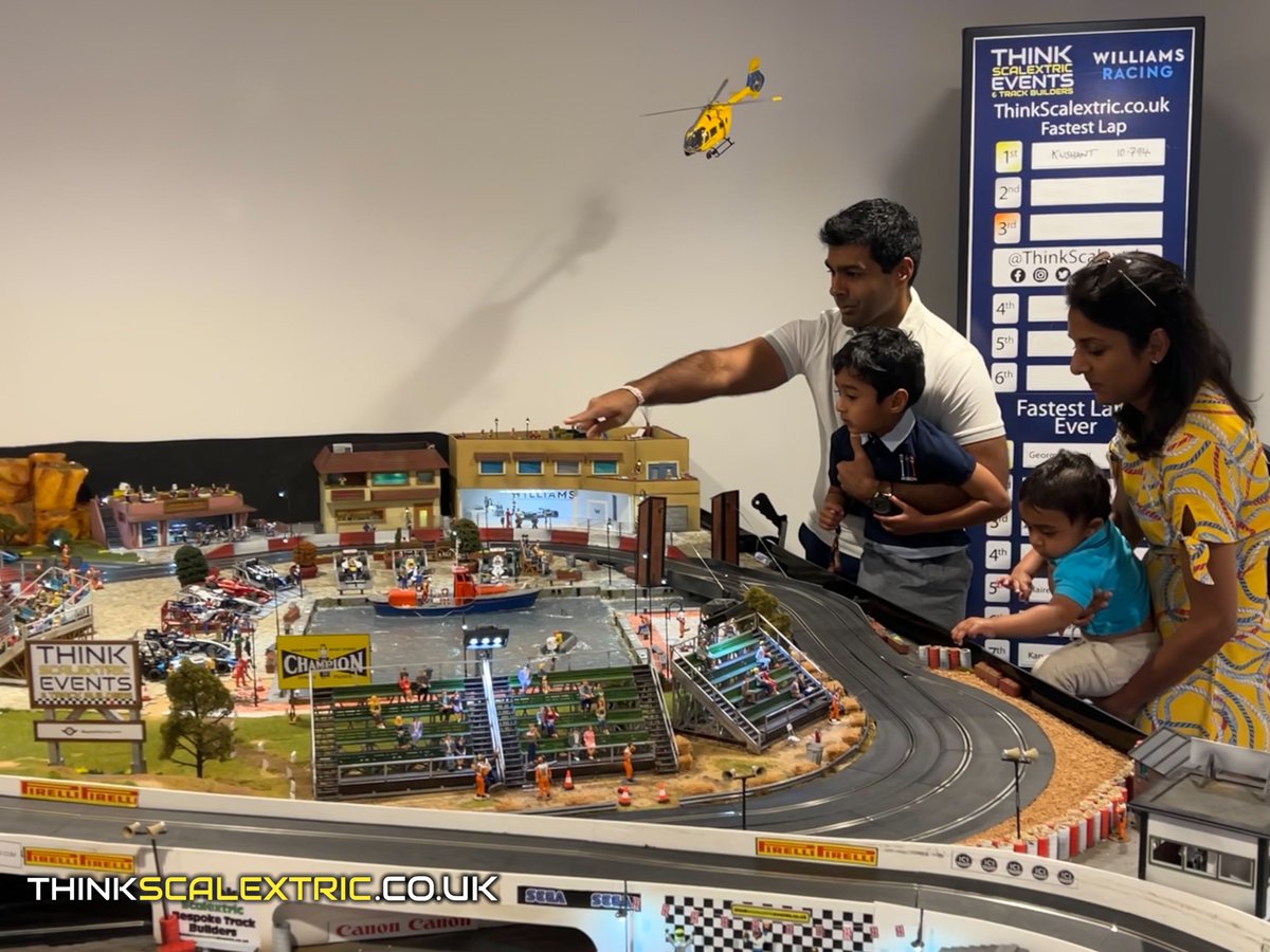Was great to meet @karunchandhok again and have him race with his son on our giant @Scalextric track at @WilliamsRacing. Was also nice to meet his family. His son was top of the #FastestLap leaderboard for quite a while 🤜🏎️  #LikeFatherLikeSon