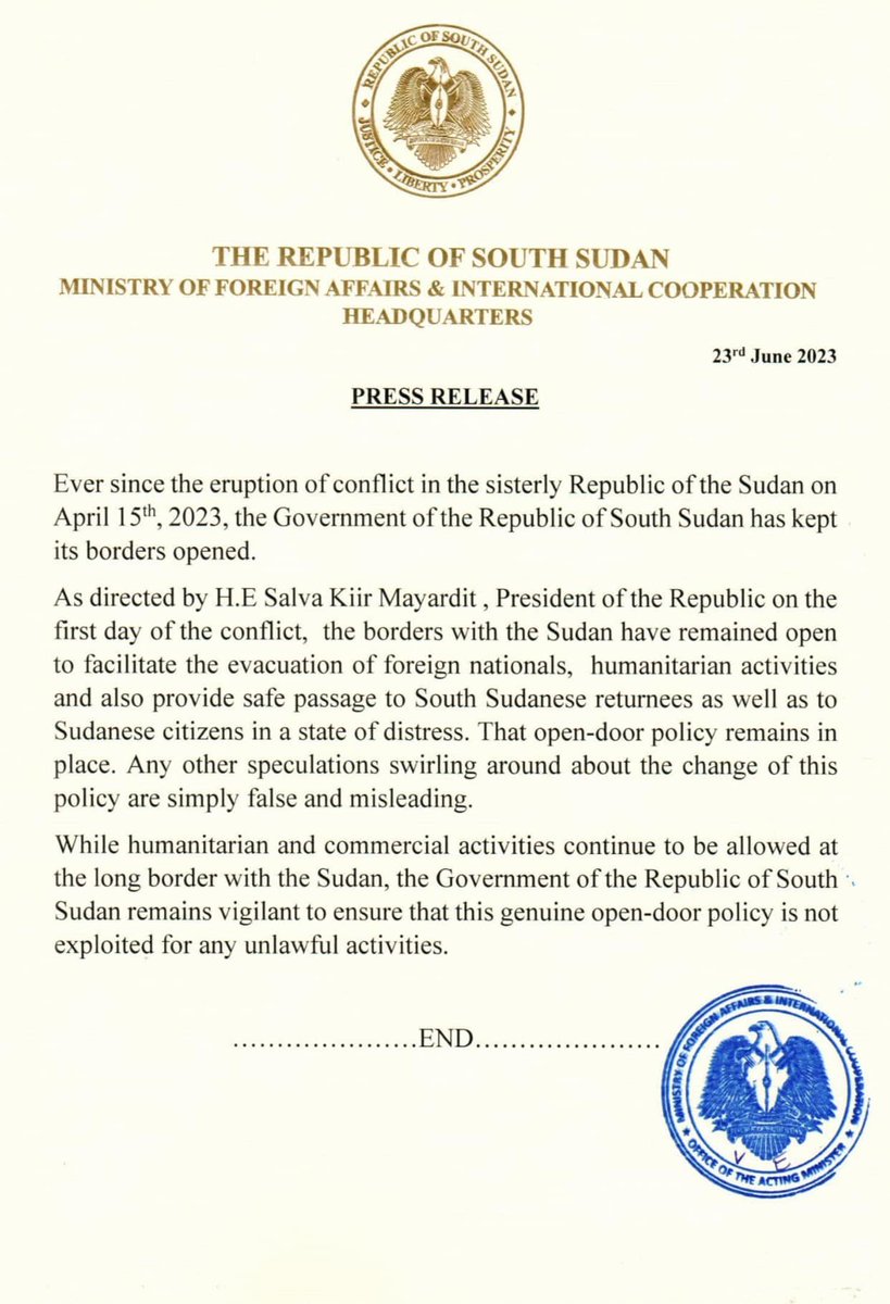 🟥 Open-door policy remains in place. #SouthSudan