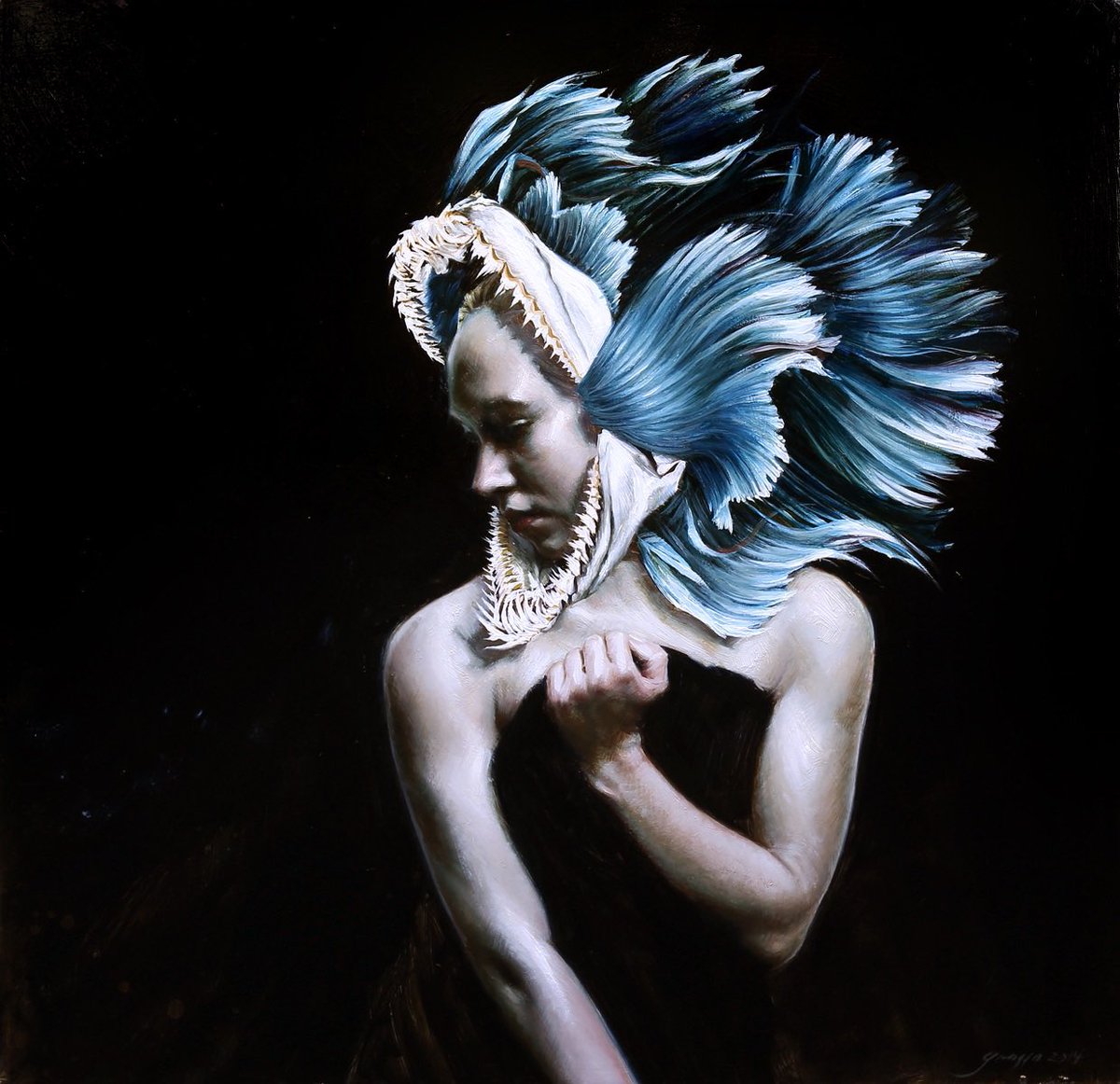 “Typhoon” - oil on board - Private Collection. 
#victorgrasso #figurativedrawing #draw #charcoal #oldmastertechnique #ocean #oceanart #surrealart #artcollector #portrait #art #newcontemporary #darkart #figurativeart #shark #newfigurativeart