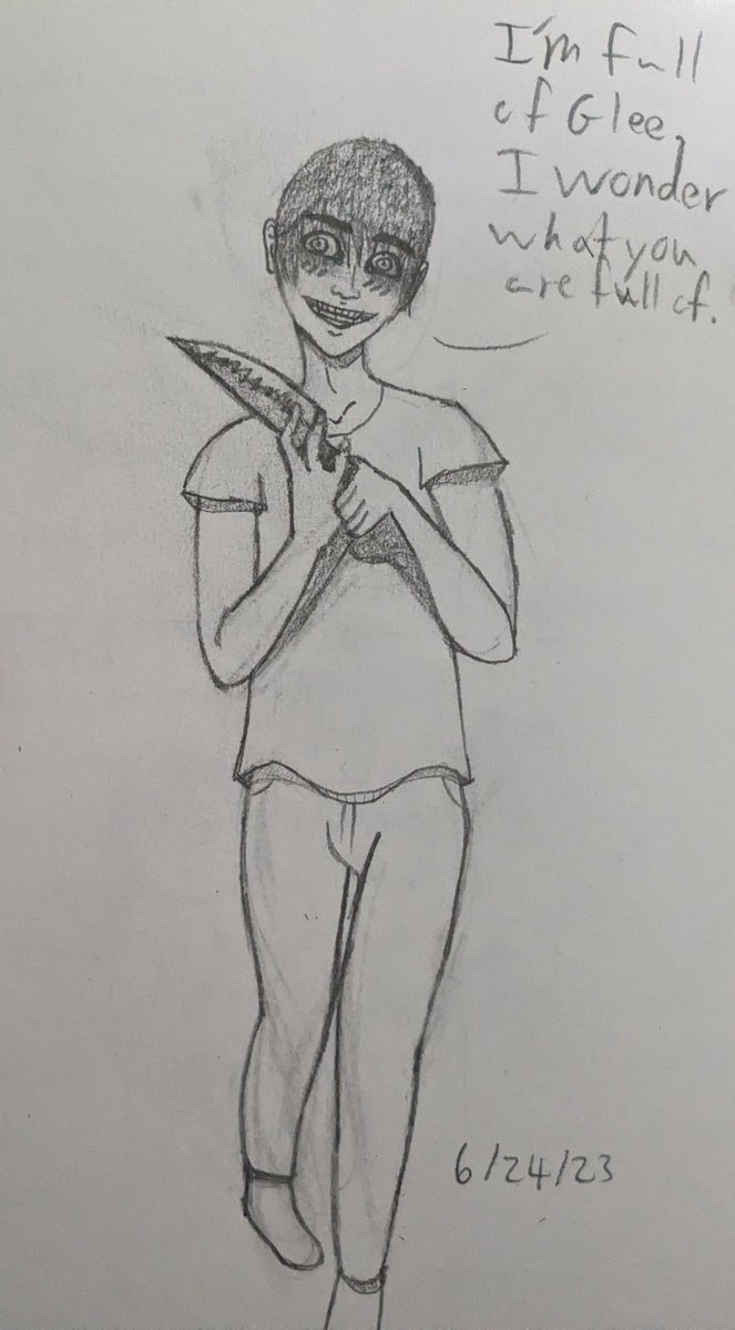 KaeyleC's tweet photo. Gleefully Fred grins, "I'm full of glee. I wonder what you are full of."
#drawing #art https://t.co/Ym9ya2RwGV