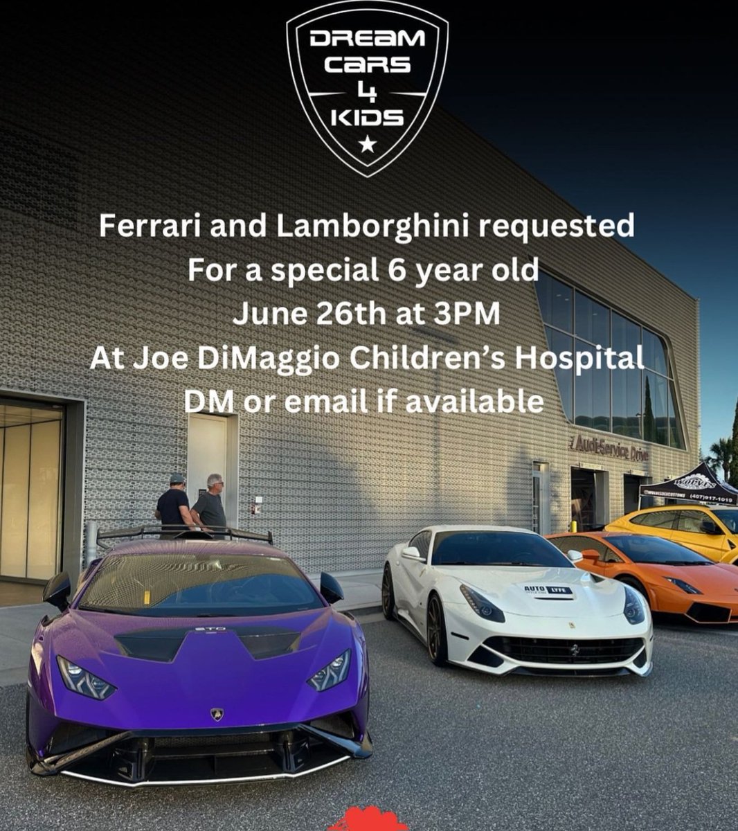 AllAmericanMus2's tweet image. Anyone that could help in the miami area contact @dreamcars4kids
May your hospital stay be only short. Wishing you a complete and restful recovery. Get well soon.

#helpchildren #lamborghini #ferrari @Lamborghini @ScuderiaFerrari @europeanexotic @LamborghiniMiam @JDCHospital