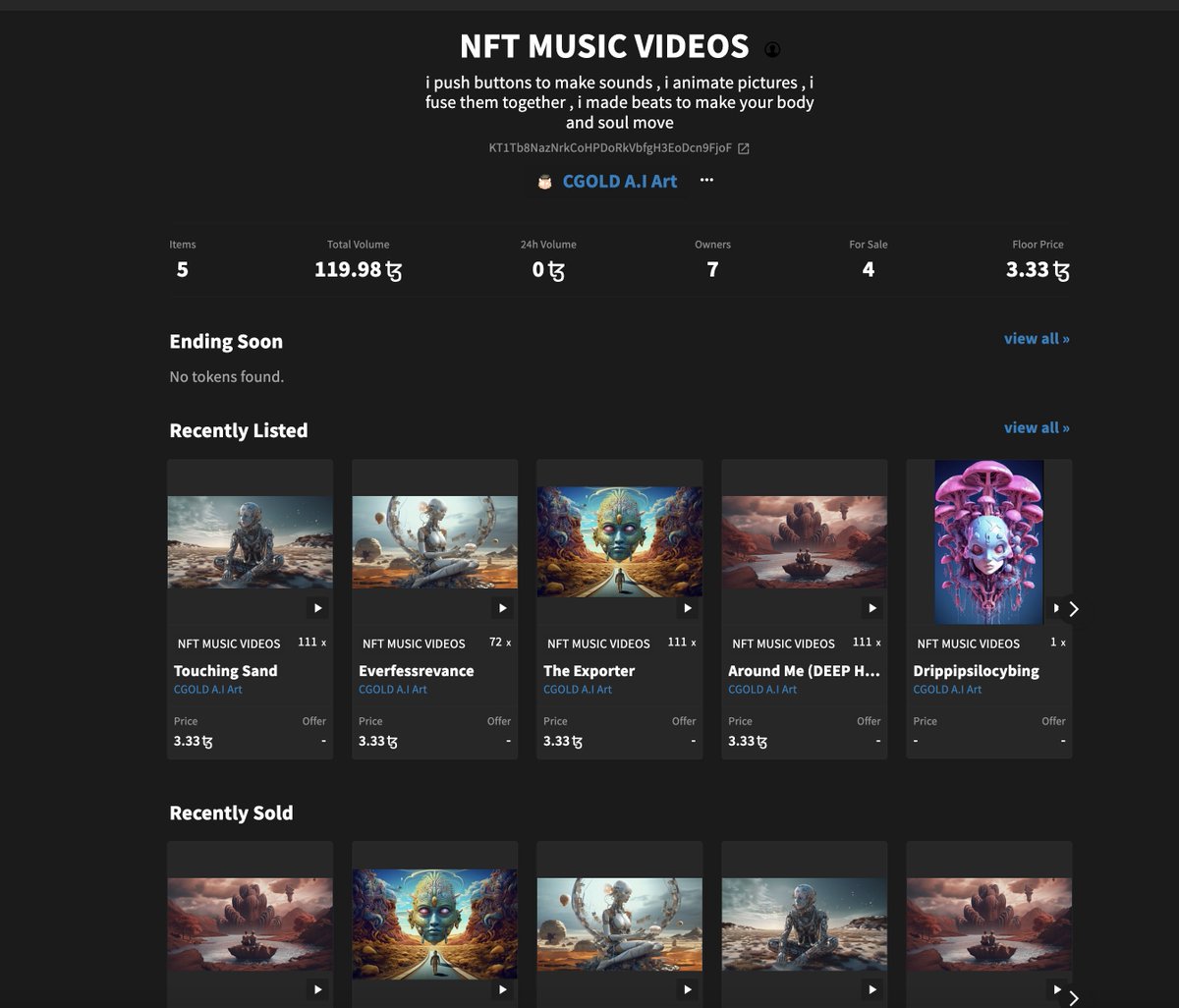 i make music to move your soul and body of many genres mixing them with visually stunning voyages into the depths of the human psyche and the boundless realms of spiritual exploration with animated art 

Editions available for 3.33 #tezos 

collect here 

objkt.com/collection/KT1…