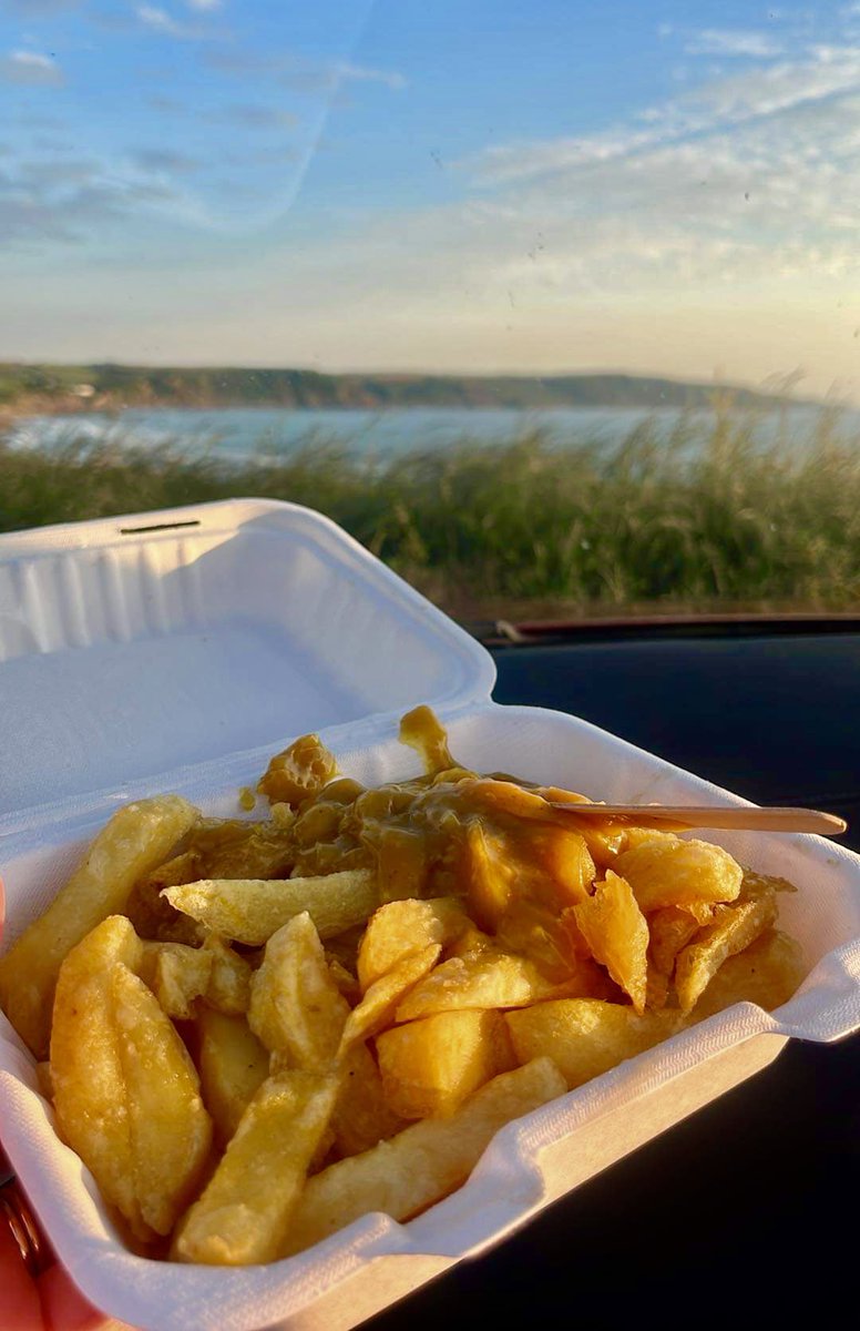 Chippy tea overlooking the beach. #Cornwall #Chips #WhatAView