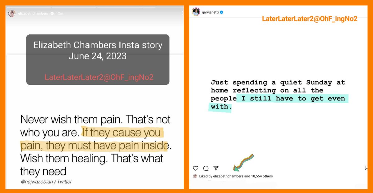 The TWO SIDES of #ElizabethChambers

The one she lets her followers see in her Insta stories
And the posts she likes on accounts she follows

*I STILL HAVE TO GET EVEN WITH*

#ToxicEx #divorce #custody #smearcampaign
#ArmieHammer #ArmieHammerWasSetUp 
#collusion #FalseAllegations