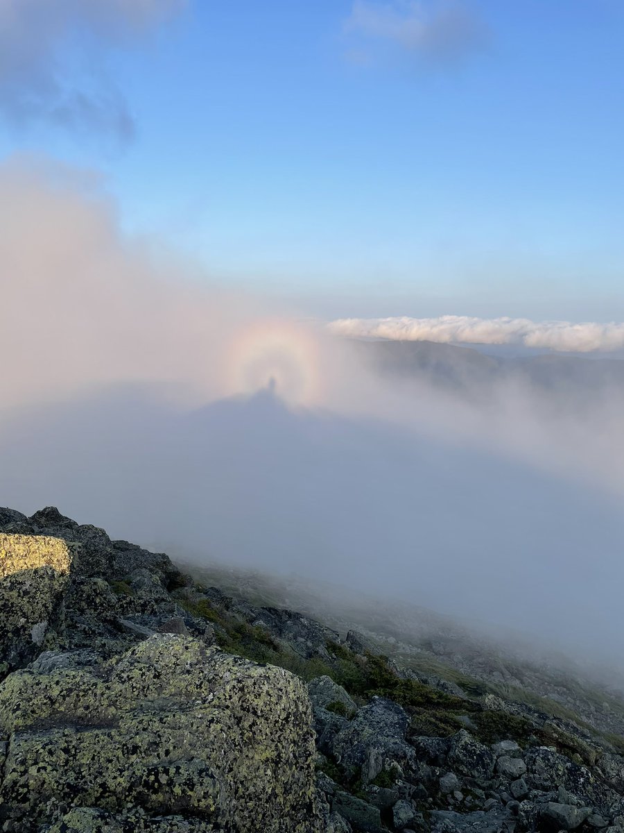 ben_Wanderer's tweet photo. I experienced a rare Brocken Spectre on my hike in the Presidentials of NH on Wednesday (6/21/23). A truly great experience. I was alone on the summit of Madison and it was sunset. I took it as a harbinger of hope. Take care and keep moving forward! https://t.co/vtPVyc6WJA