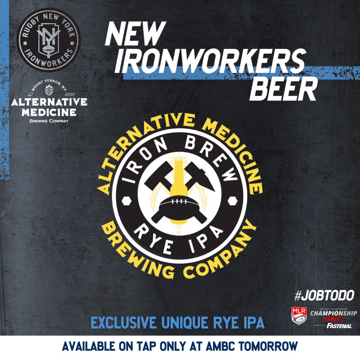 rugbynewyork's tweet photo. Rugby New York and @AltMedBeer are proud to present, Iron Brew 🍻

An exclusive Rye IPA, available just in time for tomorrow’s Home Playoff Eliminator, on tap at AMBC. Try it before or after the big game!

Learn more: https://t.co/wXyTTlXSlu https://t.co/qn4opXohnz