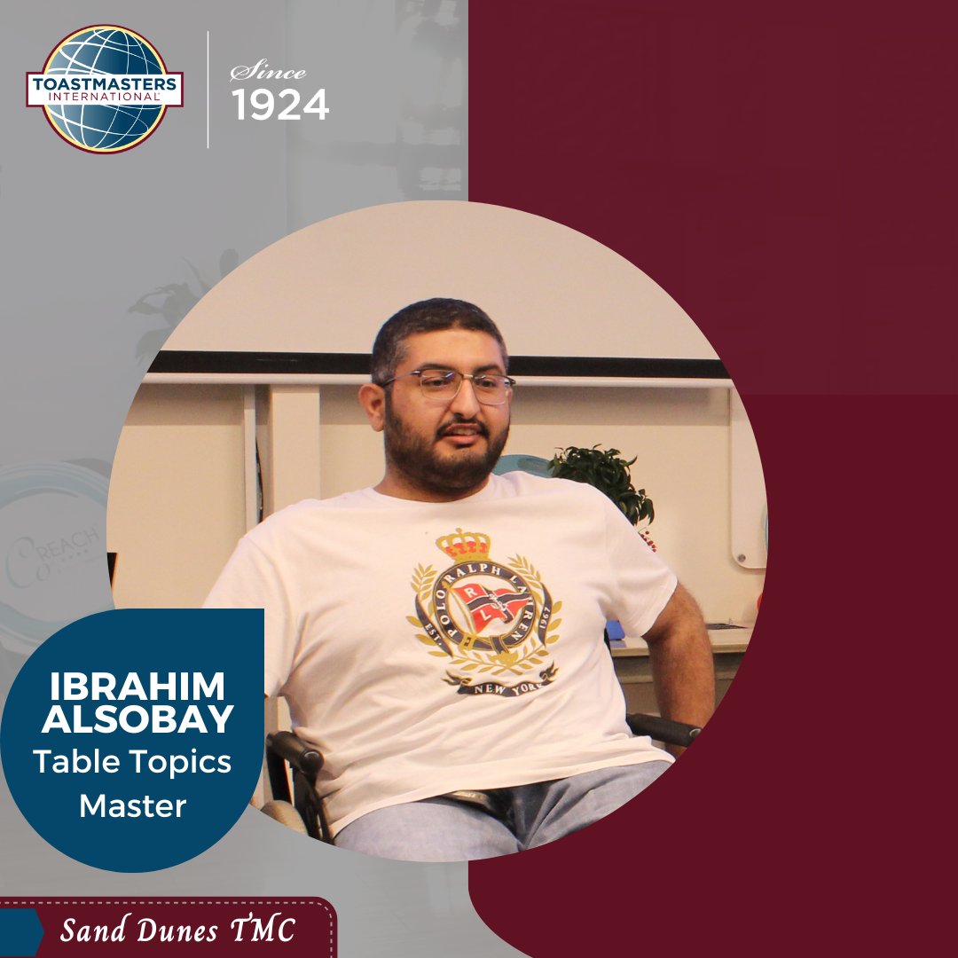 The table topic portion was excellently led by TM. Ibrahim Al sobay.
 
To become a great leader, a great communicator, you need to push yourself out of your comfort zone.

#toastmastersinternational  #leadershipdevelopment #toastmastersclub #toastmasters

Sponsors @coREACHco