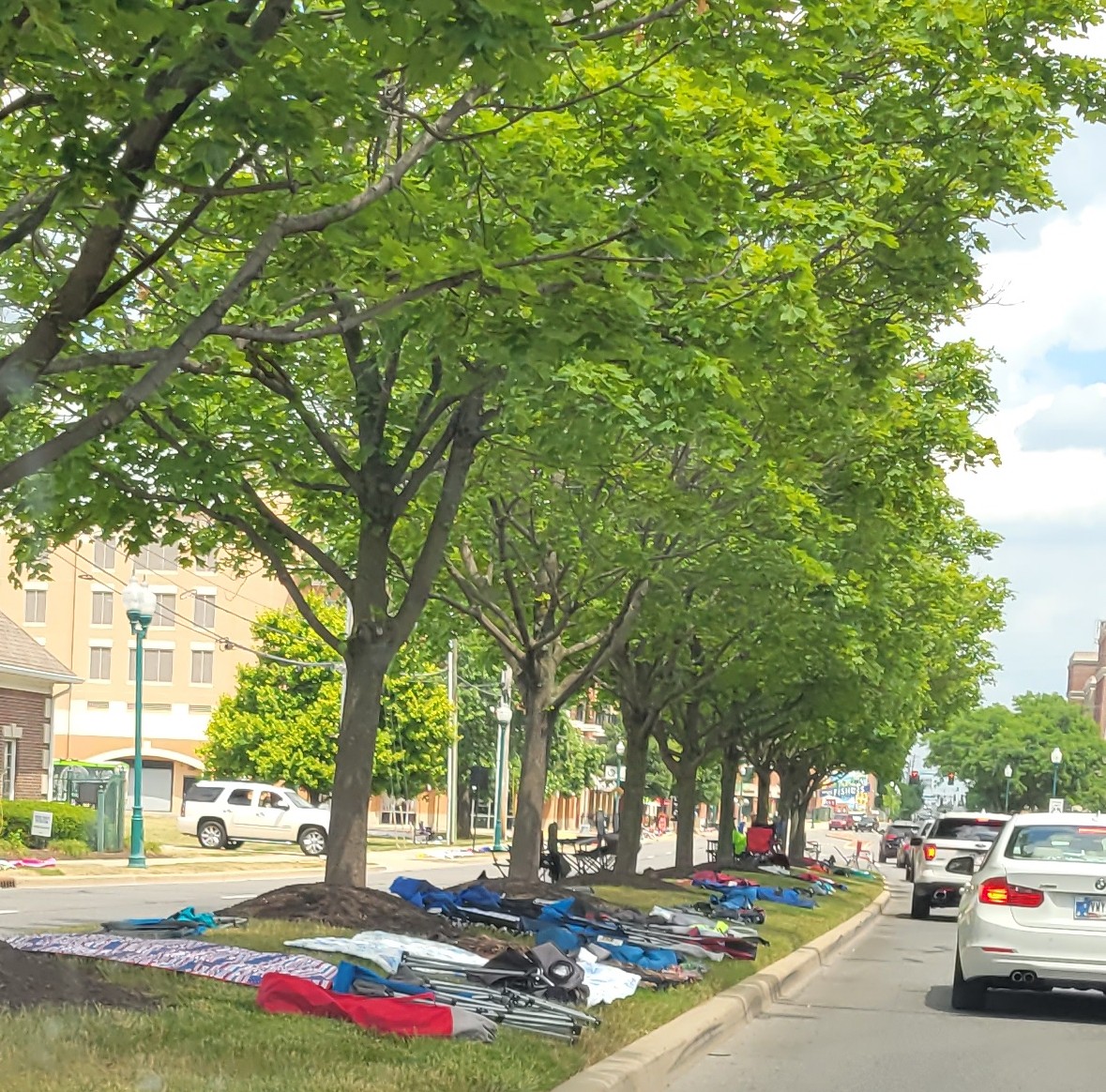 Folks in @FishersIN saving their spots for a parade this evening. 

#smalltown #suburbanlife