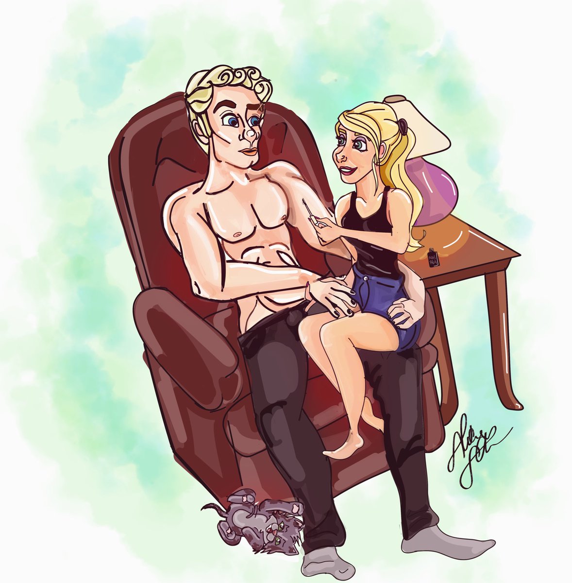 alicialsgay's tweet image. Buffy would 100% paint Spike’s nails. #Spuffy #fanart #Buffy #Spike #BTVS