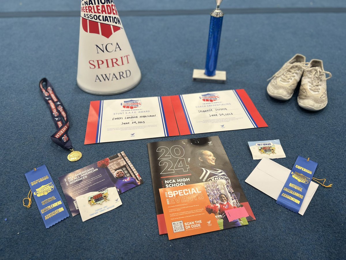 ELHSCompCheer's tweet image. 2023 NCA Summer Cheer Camp owes Varsity Comp NOTHING! 6 All- American nominations, 2 All-American team members, Top Team Cheer, Most Spirited Team, Superior Cheer, Excellent Chant, Pin It Forward recipients… we starting this season out #EagleStrong #SpiritIsForever