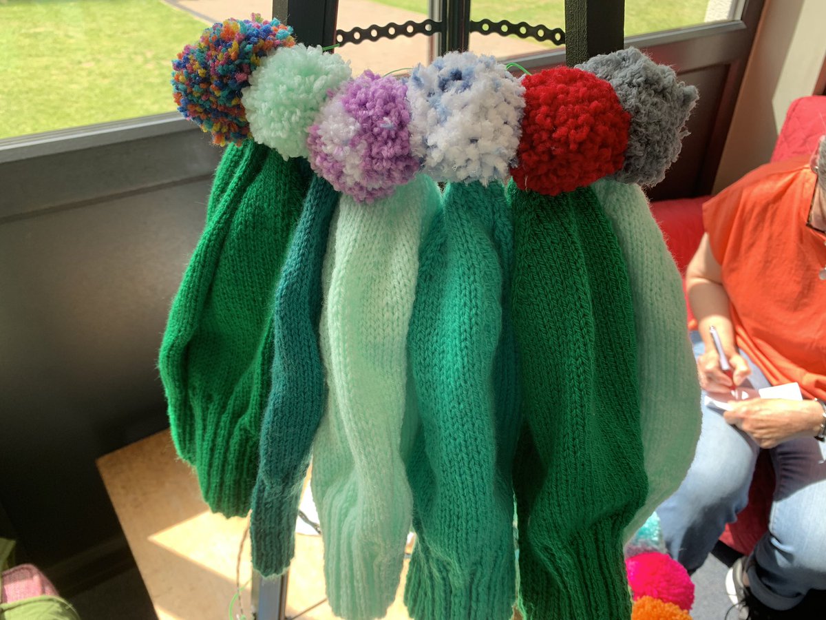 GKnitwits's tweet photo. Hottest day of the year and we’re working on the bobble hat Christmas tree design! #knitting #gatley #cheadle #stockport #volunteer https://t.co/MrjeK1Gwcy