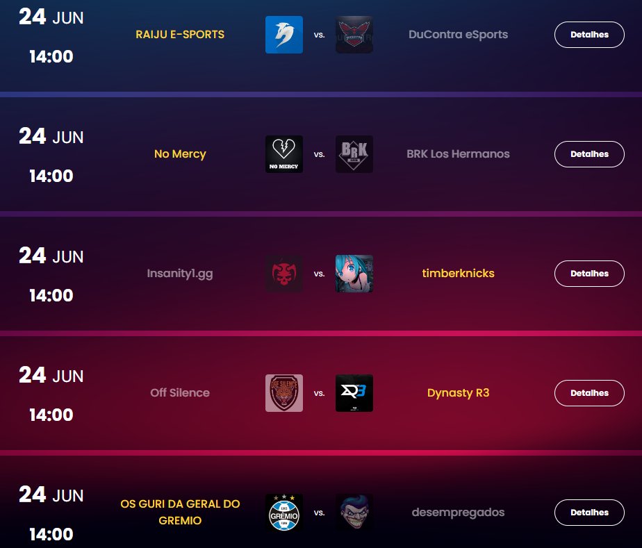 lbeeoficial's tweet photo. A primeira fase da competição aconteceu com os seguintes confrontos
@raijuesports 1 vs 0 #DuContraEsports
#NoMercy 1 vs 0 @B_RKgaming
@Insanity1_gg 0 vs 1 #timbernicks
@offsilencegg 0 vs #DynastyR3
#OsGuriDaGeralDoGremio 1 vs 0 #Desempregados
#EuNaLBEE https://t.co/7r2zIZwWVk