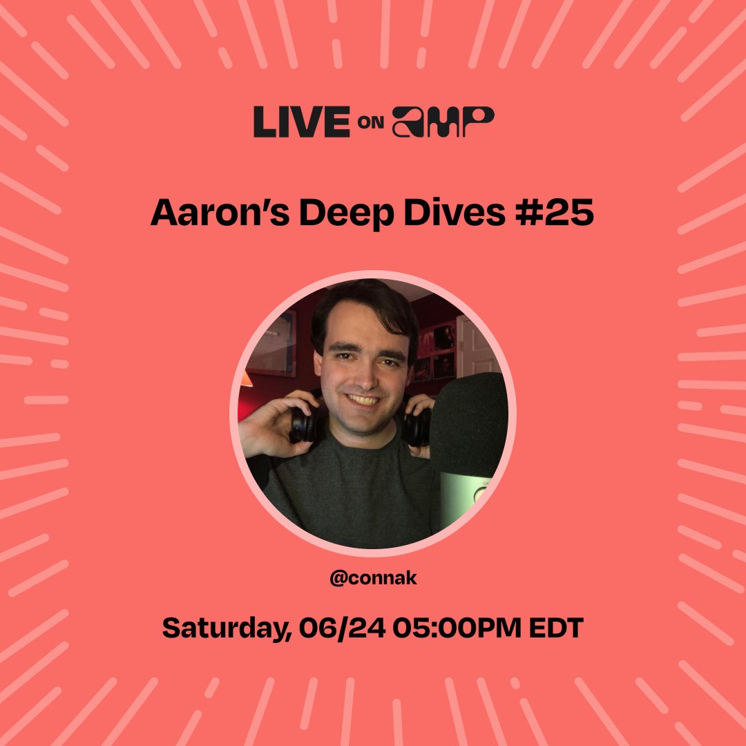 Aaron_Conn's tweet image. My show, Aaron’s Deep Dives #25, is set to go live on Amp on 6/24 at 05:00 PM EDT. Follow me to listen!
live.onamp.com/W6JNdSWSTAb

#amp #amplive #ampapp