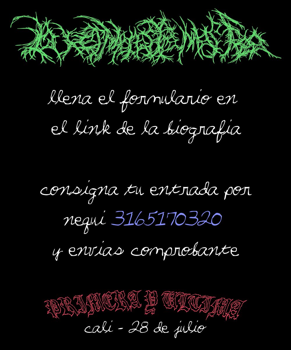 PRIMERA Y ÚLTIMA en Cali con La Novena Agregada y Entreco este 28 de julio en Cali Underground 💀❤️

Preventa 20k Taquilla 25k
Consigna por Nequi 3165170320 y llena el formulario taplink.cc/lahermanastram…
evento para menores de edad el 27 de julio