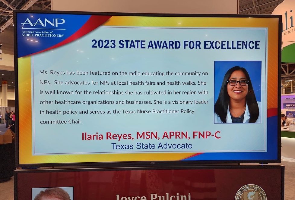 Ilaria63512445's tweet photo. An absolute honor to be recognized as the TX State Advocate Award of Excellence @AANP! I do know the positive impacts our profession has in our communities. Together we can work for a positive healthcare future for our fellow Texans! #NPsLead #AANP #NationalAward #CBAPN #Advocacy https://t.co/sgmyB9wbd5