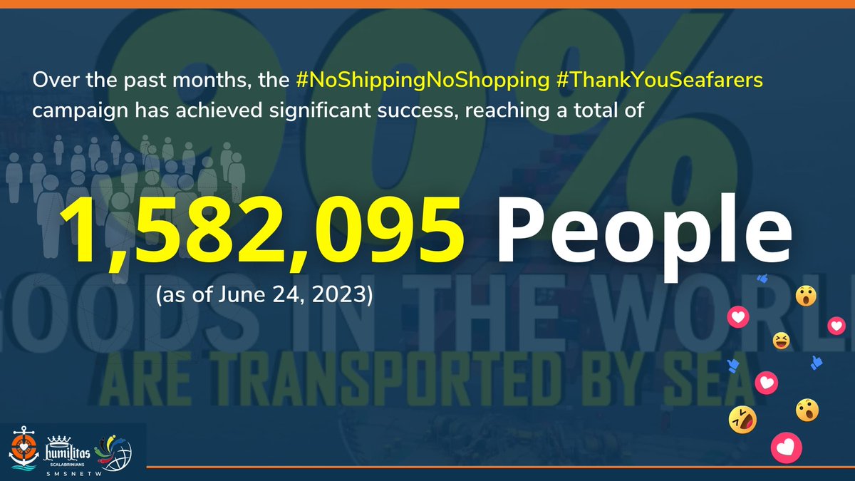 1,582,095 People reached #NoShippingNoShopping #Thankyouseafarers #seafarersday <a href="/SIMNWorldwide/">SIMN</a> <a href="/IMOHQ/">International Maritime Organization</a> @seafarers_kgfs <a href="/StellaMarisOrg/">Stella Maris</a> <a href="/shippingics/">International Chamber of Shipping (ICS)</a> <a href="/StCharlesProv/">Scalabrini St Charles</a> <a href="/SeamanOnlinePH/">Seaman OnlinePH</a> noshippingnoshopping.mailerpage.io/insights