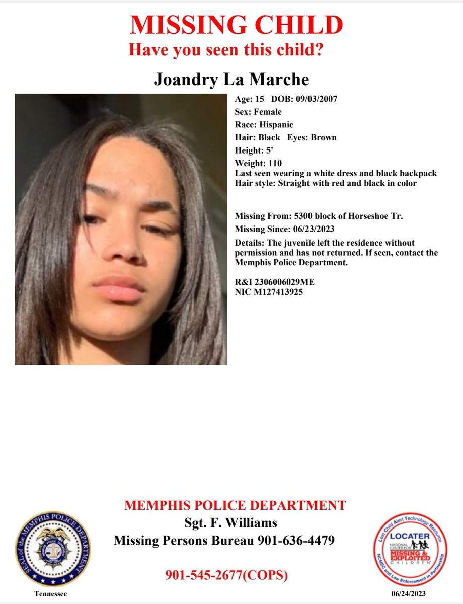 MEM_PoliceDept's tweet photo. Have you seen Joandry La Marche?
Report #2306006029ME https://t.co/dSEjAGmxz2