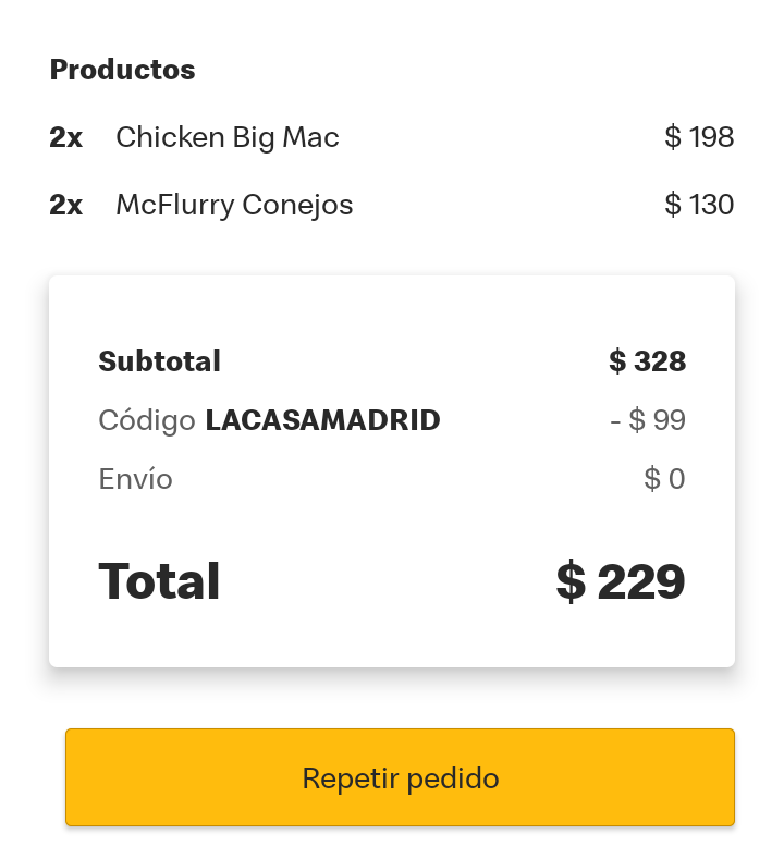 Gracias kpo @SpreenDMC por el código de descuento, estuvo buenísimo 😎👍 #spreen #McDonalds #descuento