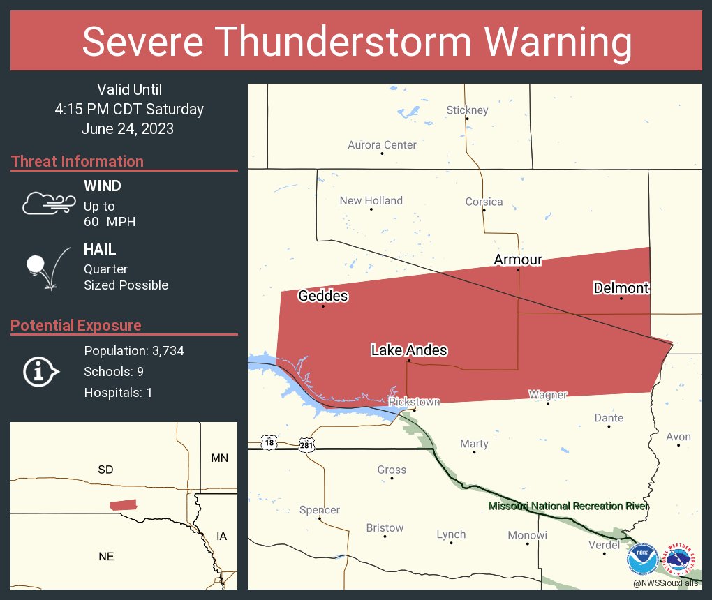 NWS Sioux Falls on Twitter "Severe Thunderstorm Warning including Lake