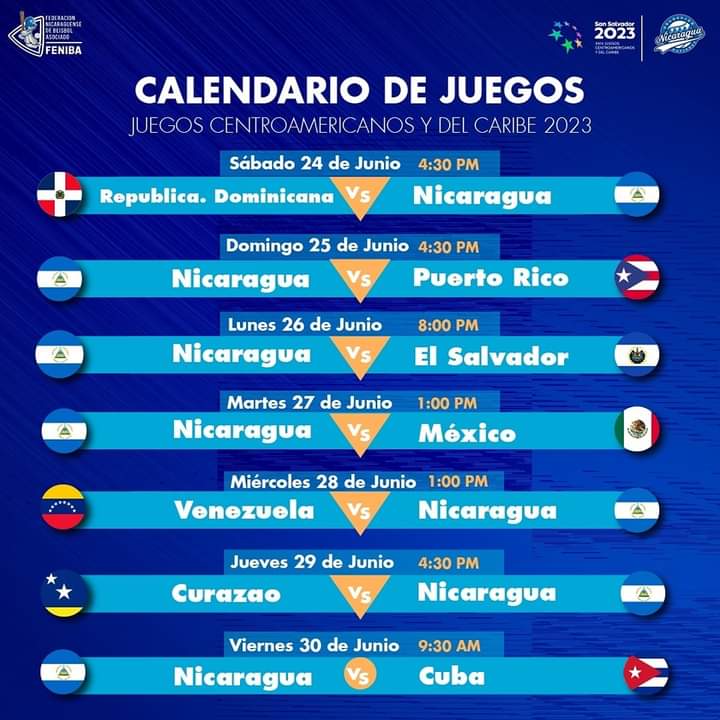 Listo el calendario de juego de nuestra selección de béisbol.
#Nicaragua 
#Beisbol