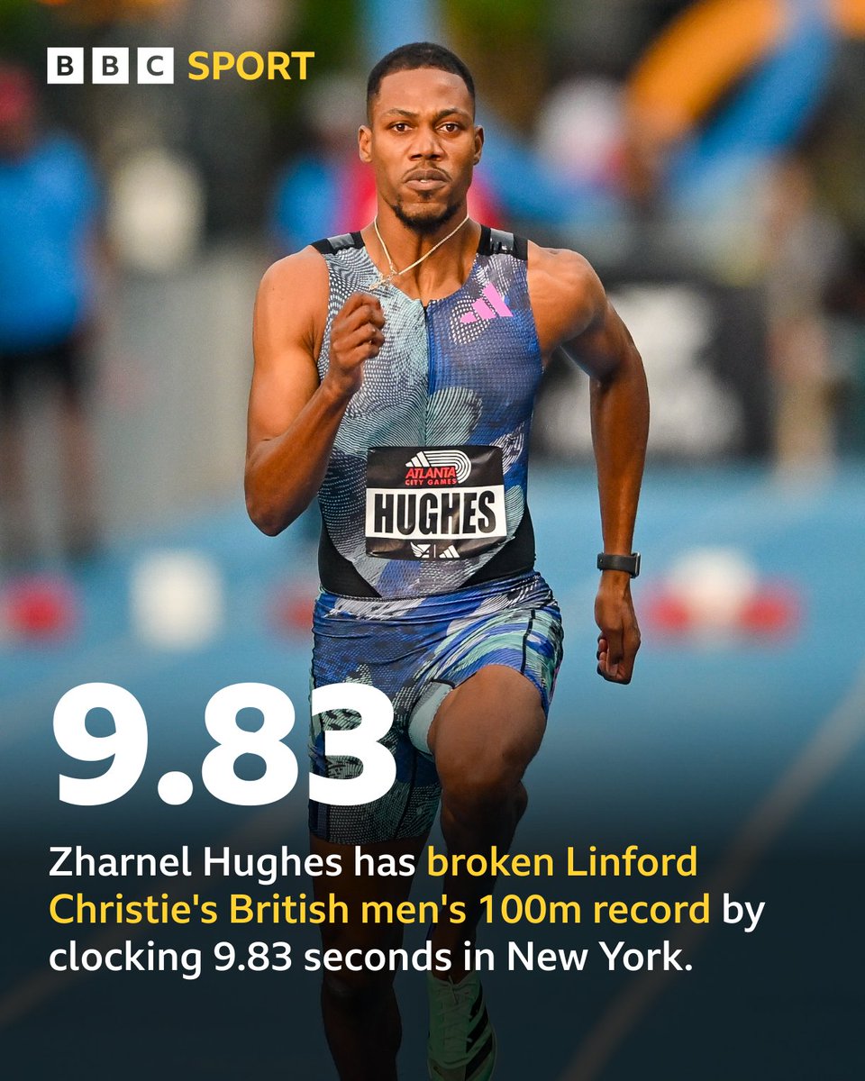 BBCSport's tweet photo. Linford Christie's record of 9.87 had stood for 30 years! 😮 

Zharnel Hughes' new record is also the second fastest time by a European athlete.

#BBCAthletics https://t.co/kmcwmEP84S