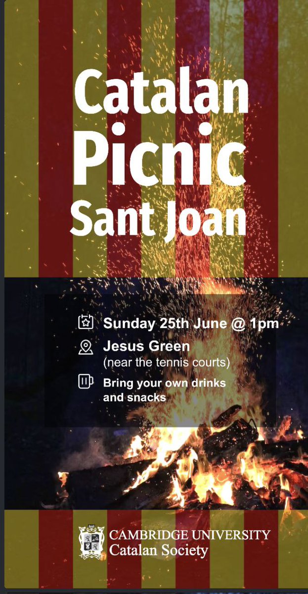 CuCatSCTY's tweet photo. 🥳🥳🥳 Catalan Picnic to celebrate Sant Joan 🥳🥳🥳
Sunday 25th June - Diumenge 25 de juny
1 pm 📍Jesus Green (near the  tennis courts). 

We look forward to seeing you all. Tothom benvingut, everyone welcome! https://t.co/jiwJILX3kL