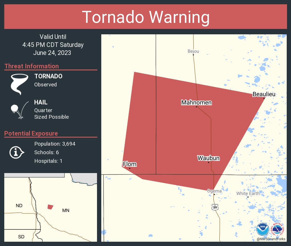 NWS Tornado on Twitter "Tornado Warning including Mahnomen MN, Waubun
