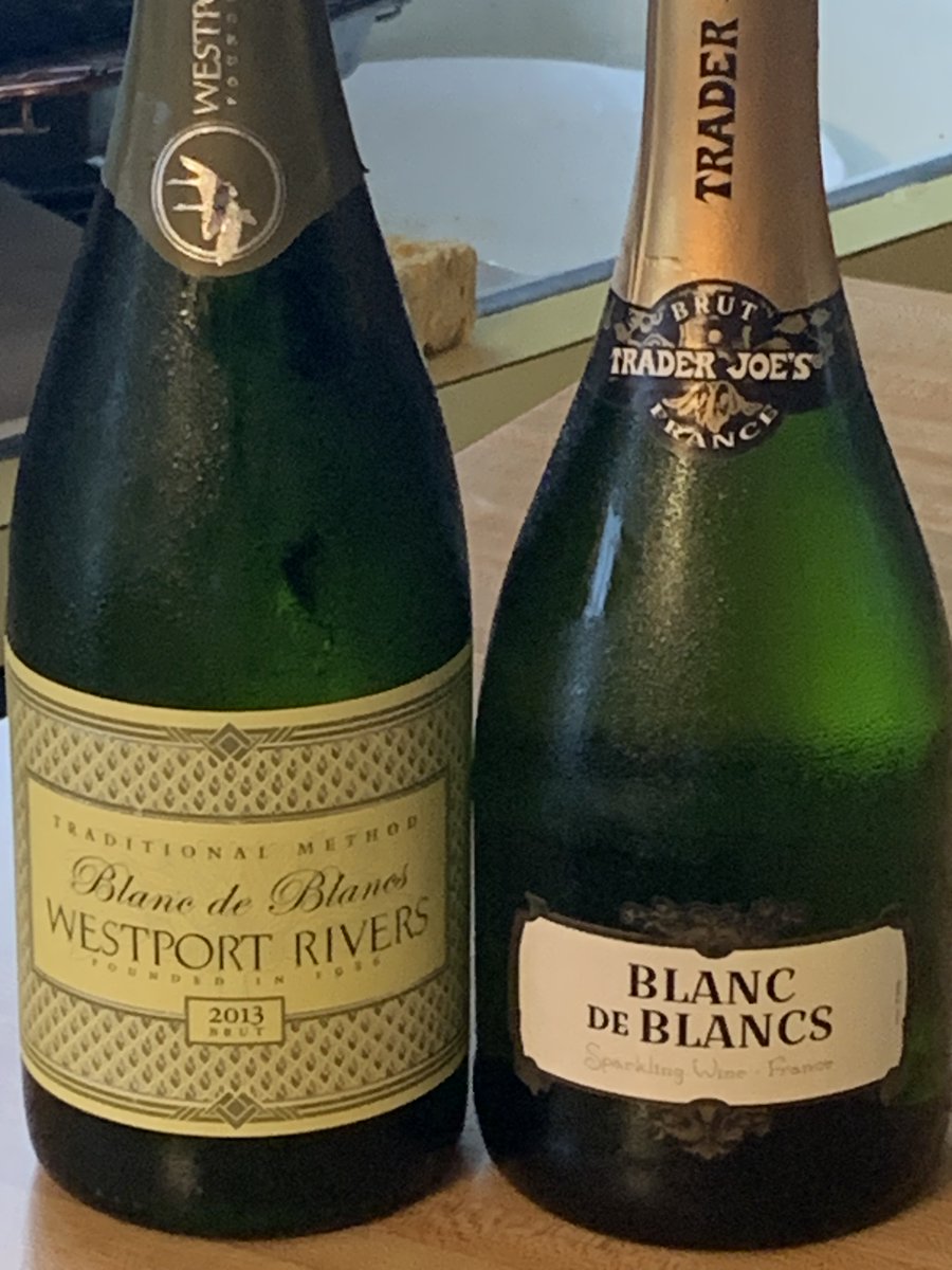 It's #WineOClock on a suddenly sunny #RhodeIsland afternoon! I'm contemplating these two #BlancDeBlancs. Let me tell you, their price-points were vastly different! 🙃