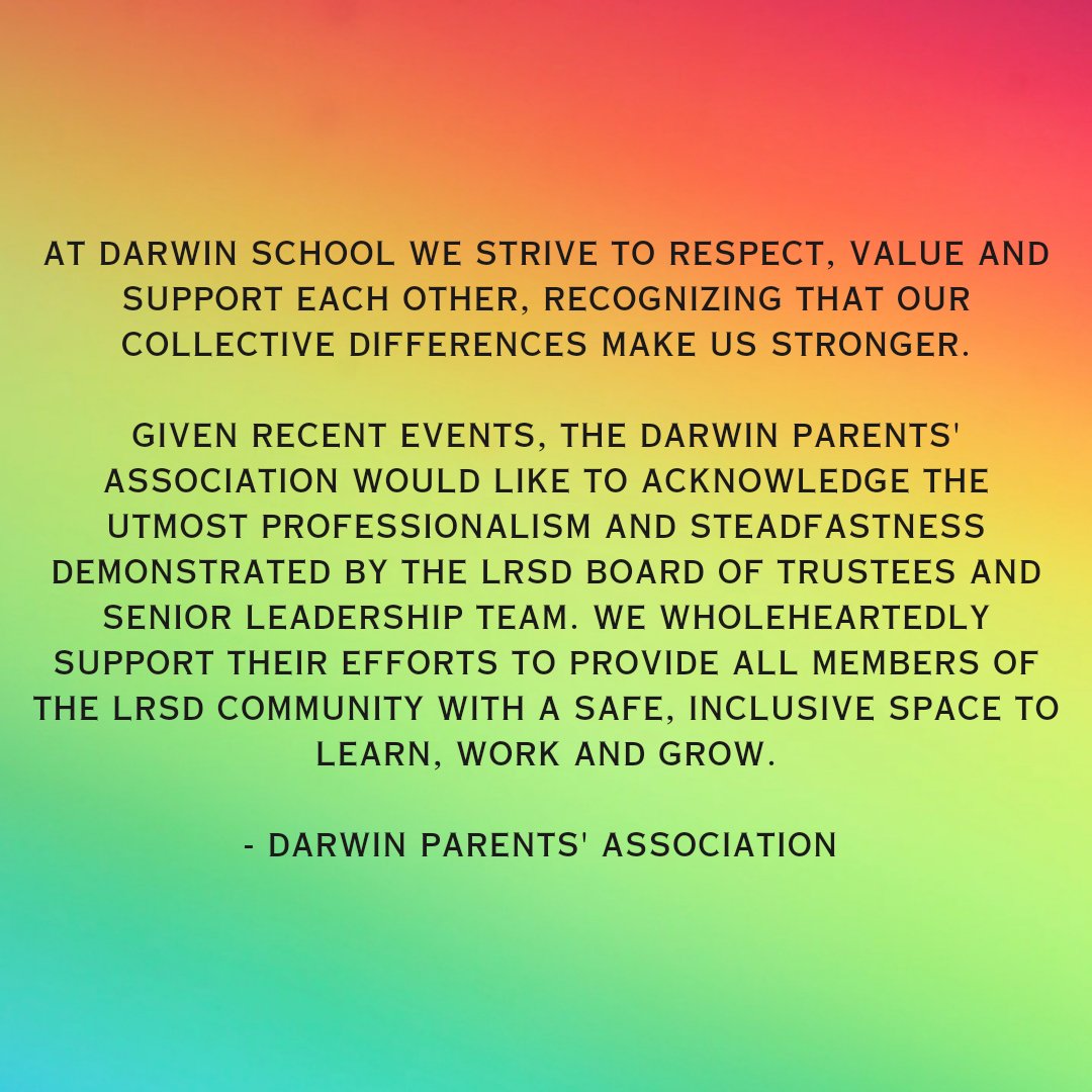 DarwinSchoolPAC's tweet photo. A statement from the Darwin Parents' Association.
@LRSDschoolboard @darwinLRSD https://t.co/Nfe59luC0u