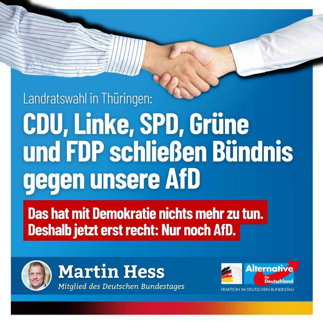 In #Sonneberg demokratisch wählen. Gegen die Einheitsfront, für die #AfD.
Robert #Sesselmann wählen.

#nurnochAfD