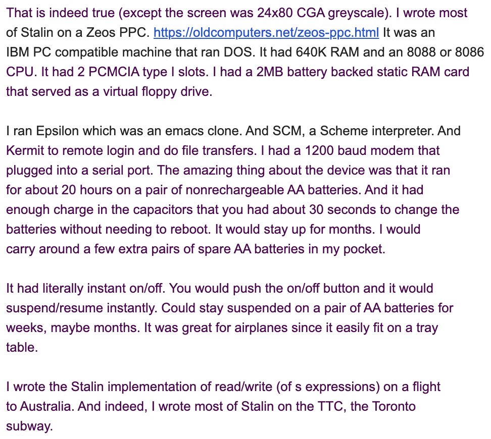 ShriramKMurthi's tweet photo. Jeff Siskind has sent me email with the full account of the development of STALIN and it's every bit as epic as I remember. I would like you to contemplate the absolute beast-mode coding that we are talking about here. I do not joke when I say this should be in a computer museum. https://t.co/BU4qxfsg3l