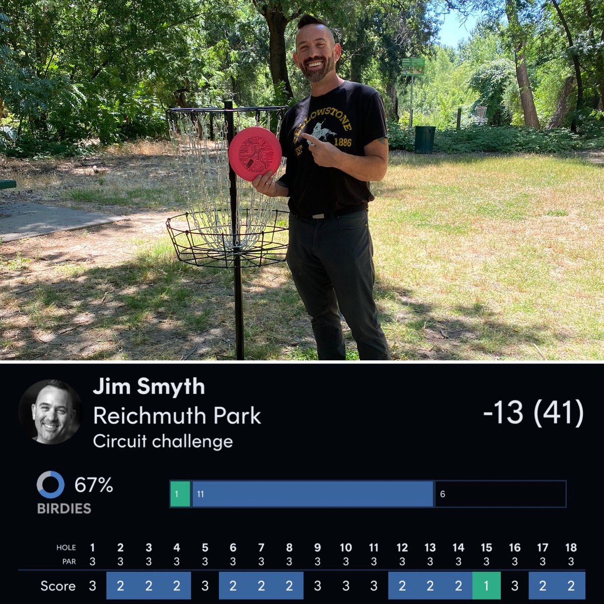 HoboDG's tweet photo. Hey, I did sneak one in there! Played pretty well with everything set up short, let’s see if I can translate that in tomorrow’s tag round at Auburn😊
#DiscGolf #AceRace #Reichmuth #CircuitChallenge #NorCalDiscGolf #HoboDG https://t.co/geb1uC9GCV