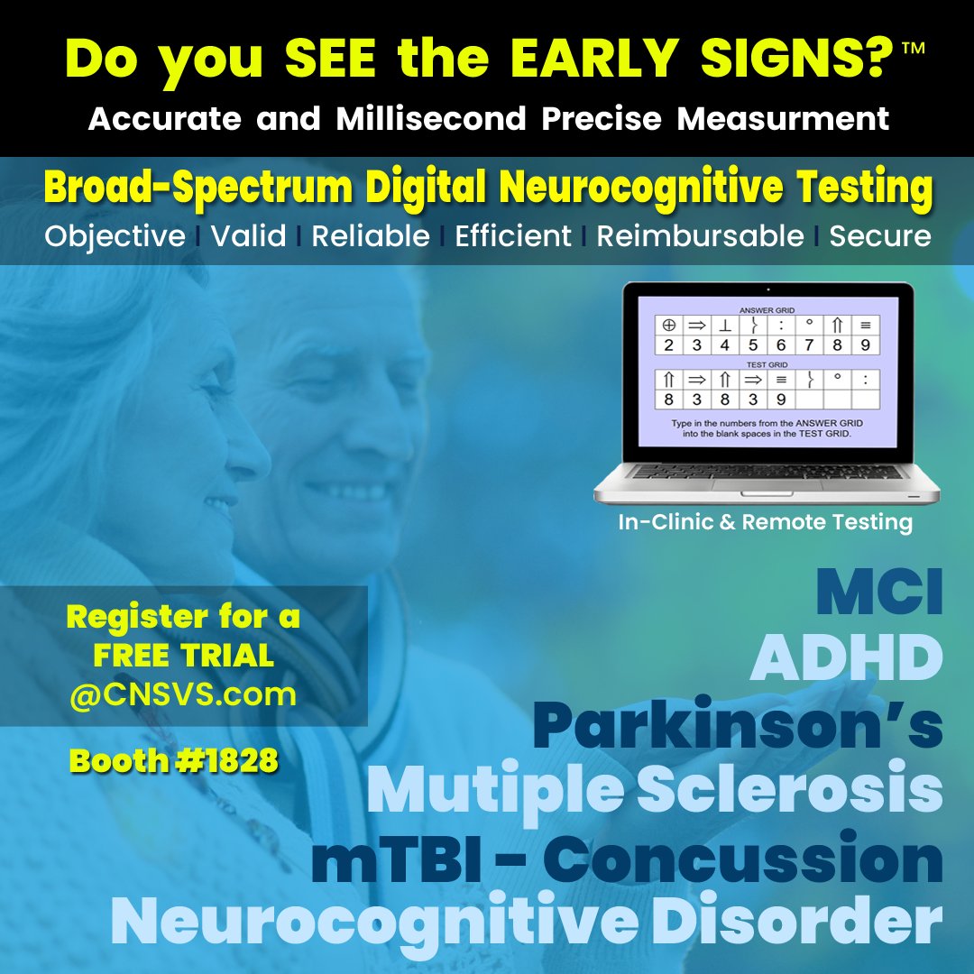 DIGITAL COGNITIVE TESTING PROCEDURE SERVICES? Learn @ Exhibit Booth #1828 CNSVS.com, #AANP23 #Psychiatry #Neurology #PrimaryCare #LongCovid #MildCognitiveImpairment #BrainPhenotype
Booth #1828
Begin a FREE TRIAL TODAY!