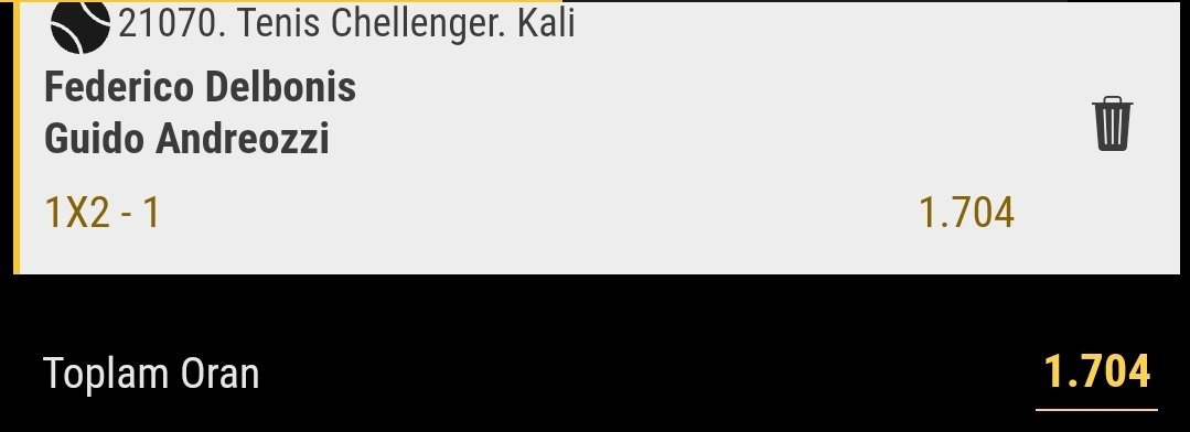 Delbonis 2.seti verdi. Kritik 2 hata yapınca tie breake kaldi. Orada verdi.
Tecrübesiyle son seti alacaktır. Kupayı o almalı.
Stake 9
Bol Şans
#1xbet #bet #BETWOON #bahis #Canlibahis #bahis #CANLI #tennisbet