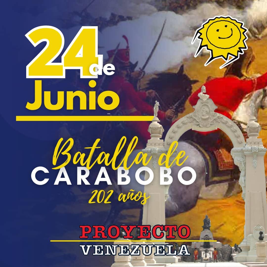 Prove_Guarico's tweet photo. Desde #ProyectoVenezuela  rememoramos con orgullo la gesta heroica de la Batalla de Carabobo, cristalizando la independencia de Venezuela, haciéndonos libres desde entonces y para siempre de toda injerencia externa... Simón Bolivar, nuestro Libertador, inspira a todos. https://t.co/2NY2vWQQdf