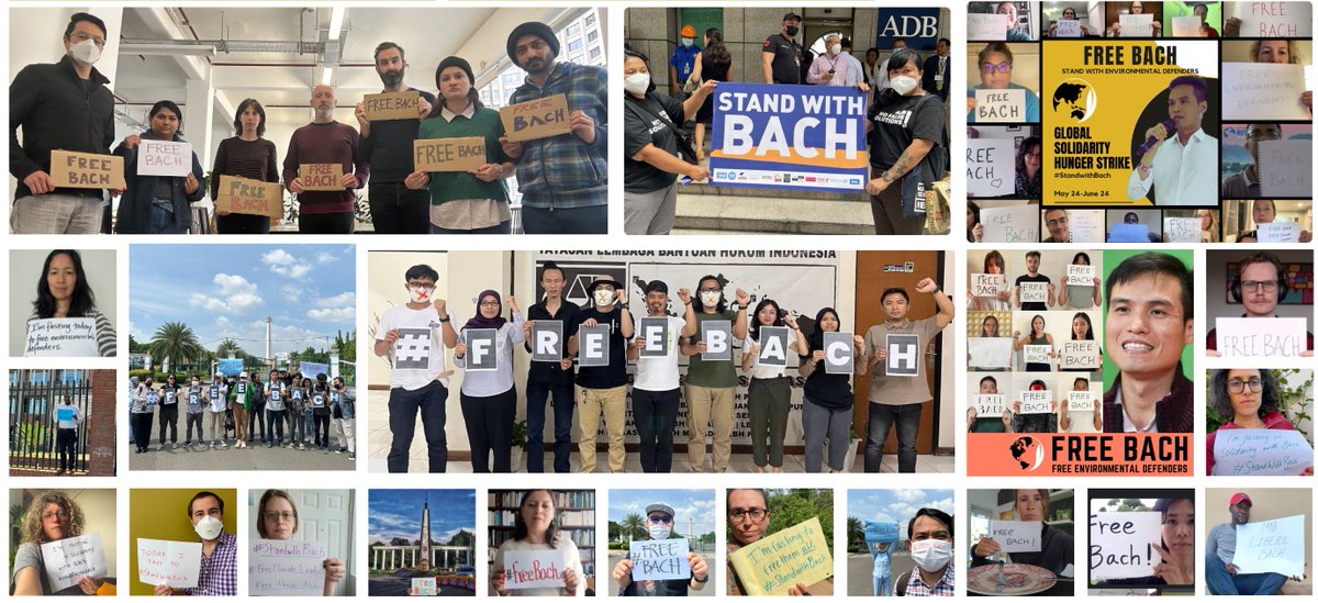 Today, June 24, marks 2 years of Bach's incarceration. Dozens of ppl have joined in solidarity as Bach continues his #HungerStrike to the death - calling for his release, the release of all jailed #ClimateLeaders & a true #JustEnergyTransition  in #Vietnam. #StandWithBach