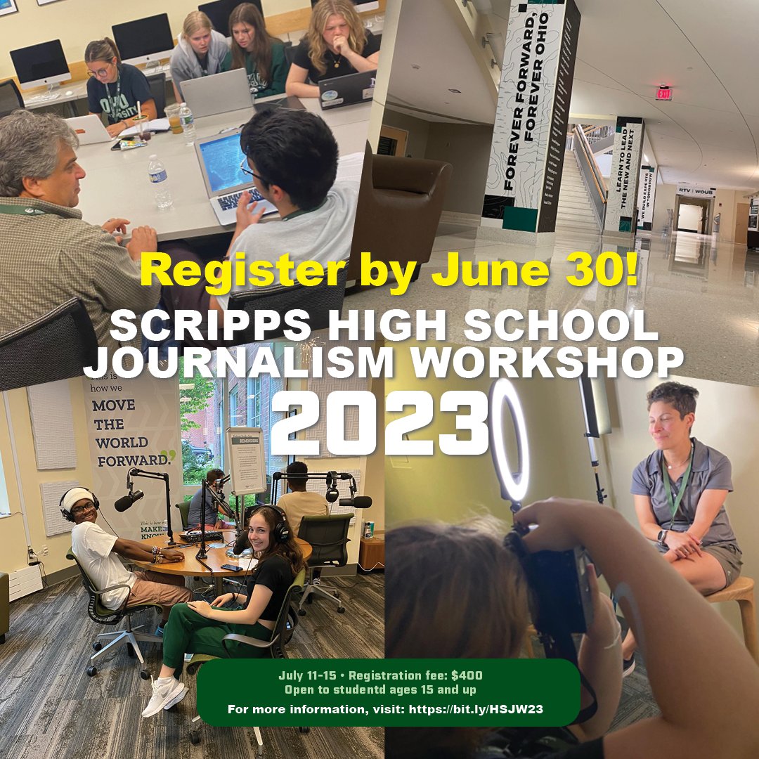 It's not too late to register! Come join us in Athens for the annual High School Journalism Workshop. Learn news reporting and writing, photojournalism, broadcasting and more. It's July 11-15. For more information, visit: bit.ly/HSJW23