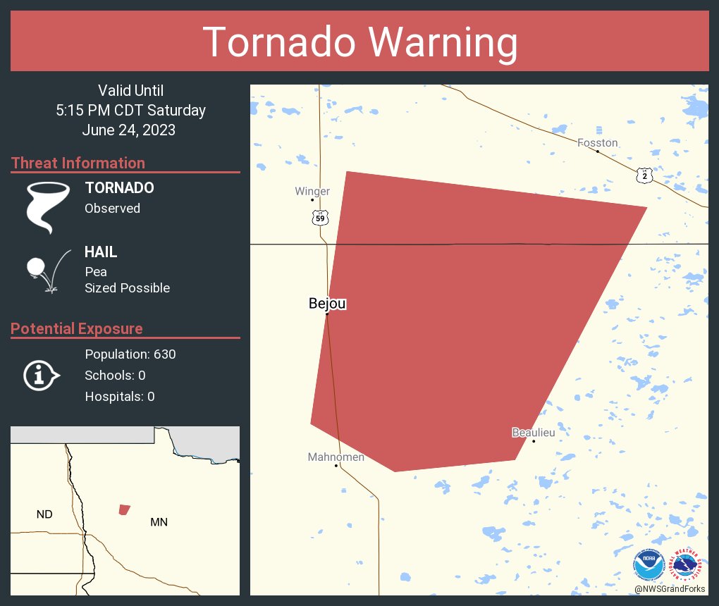 NWS Grand Forks on Twitter "Tornado Warning including Bejou MN until 5