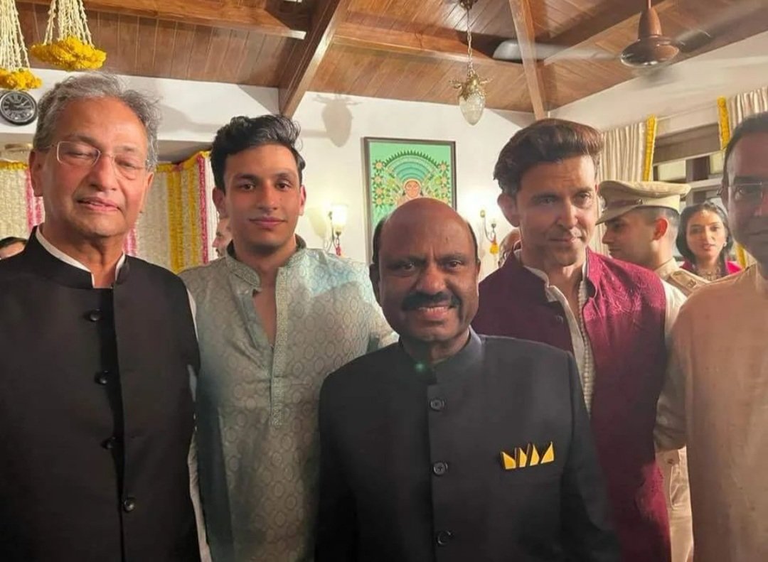 #HrithikRoshan with West bengal Governor C V ananda Bose and Zee media  Director Vishwapati Trivedi - a Pic From Ira and MadhuMantena's Mehendi Ceremony.