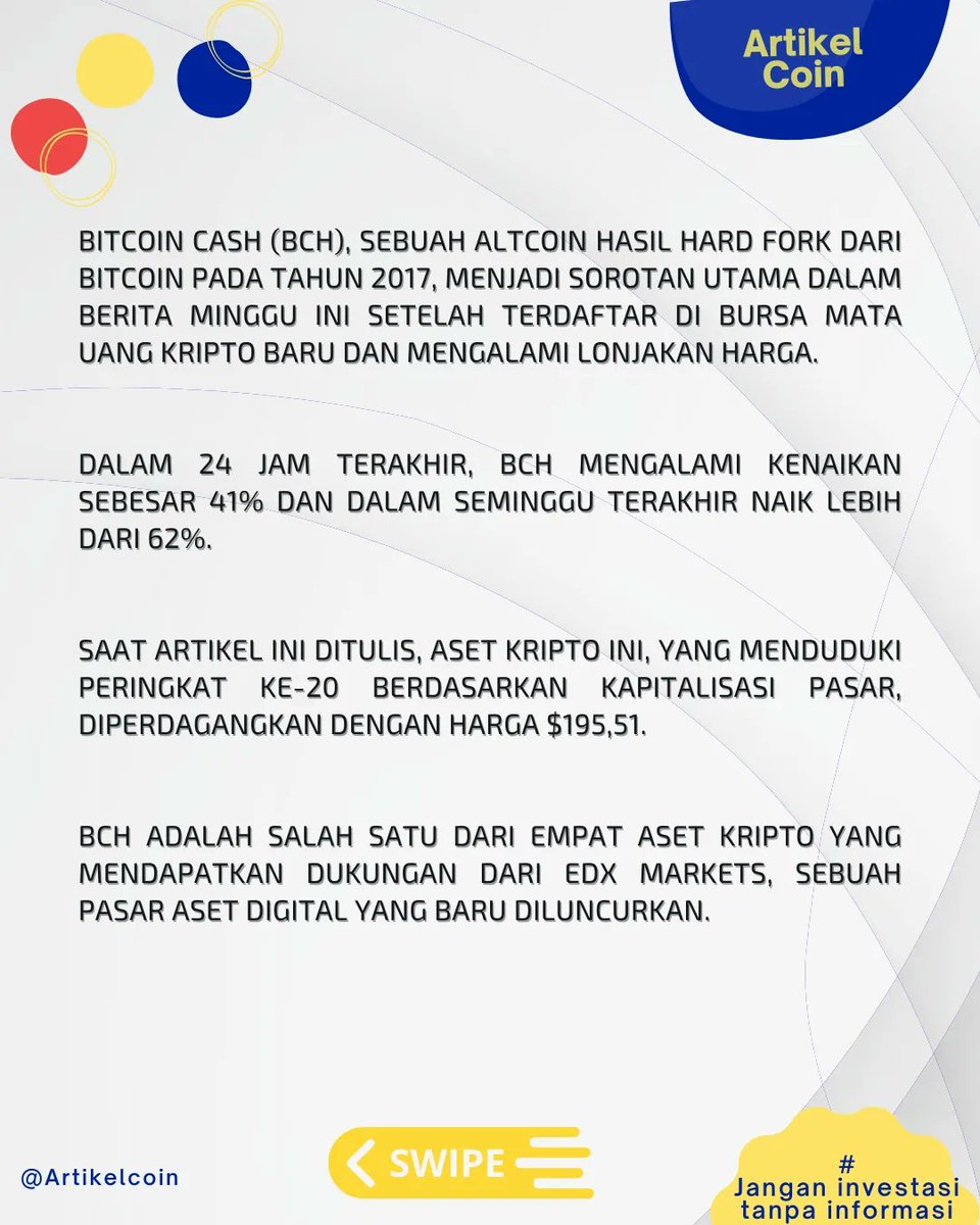 artikelcoin's tweet photo. Bitcoin Cash BCH Melonjak 41% Setelah Listing di Bursa Crypto Baru dan Dukungan dari Investor Terkenal
.
Jangan Investasi tanpa informasi
#artikelcoin
.
#BitcoinCash #CryptoMelonjak #BCHListing #InvestorTerkenal #EDXMarkets
.
~I https://t.co/AapiDvICBf